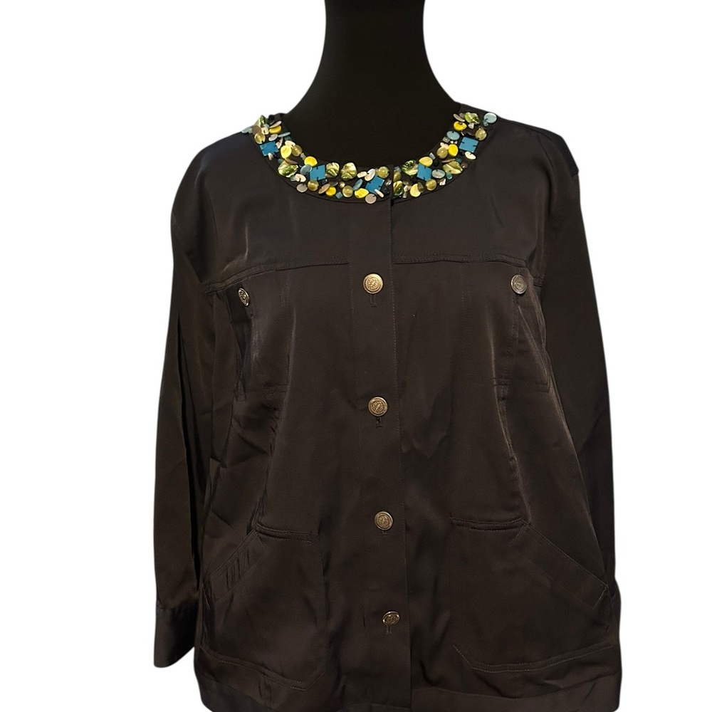 Ruby Rd. Navy  Blazer with Colorful Embellished Collar 20W